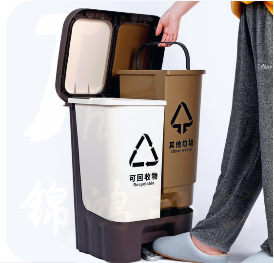 双色分类垃圾桶厨房干湿分离款脚踏式垃圾桶20L