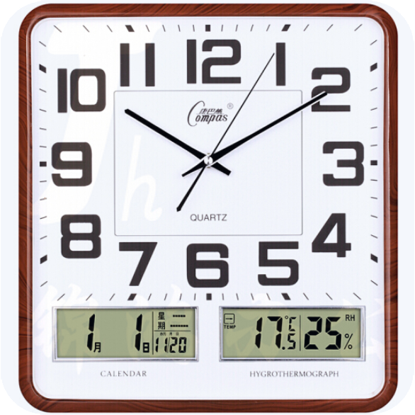 康巴丝 挂钟 C2983 (咖木) 静音万年历创意钟表35*37cm