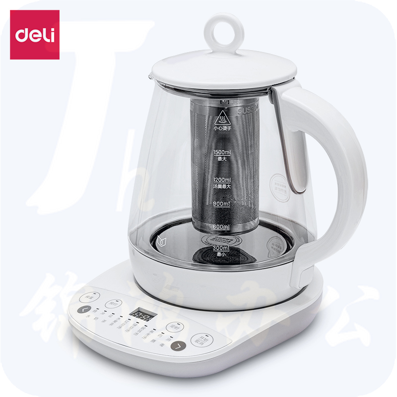 得力85614养生壶 1.5L 触感控制面板 加厚玻璃烧水壶