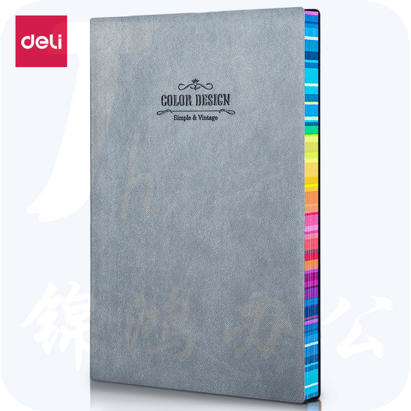 得力 25K/112张 彩虹笔记本皮面本记事本手账本软抄本3183(灰色)