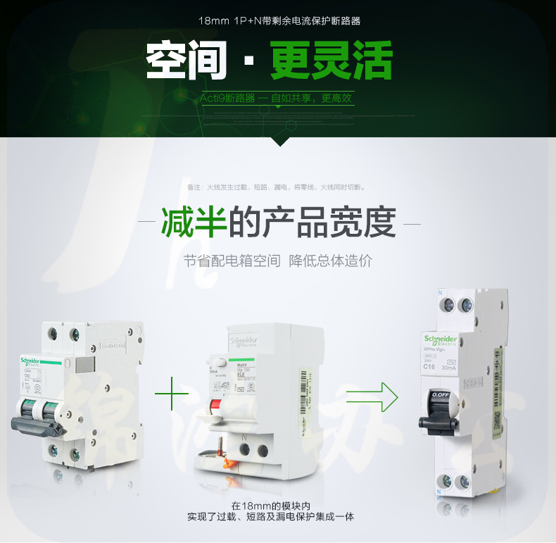 施耐德Schneider 小型断路器 微型空气开关  iC65N 2P C 10A 16A产品规格 
