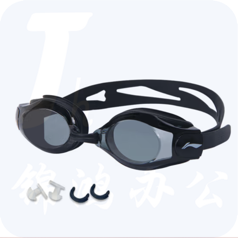 李宁 泳镜 高清防雾防水眼镜游泳镜 黑色平光