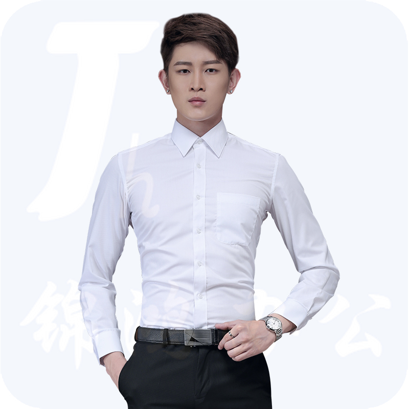 长袖韩版商务白色衬衫 修身款  货号：JC