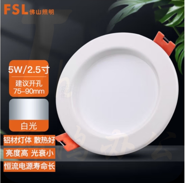 佛山照明 5W2.5寸 筒灯LED玄关防雾灯吊顶天花灯白光6500K
