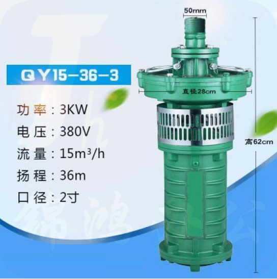 上海人民 油浸泵 潜水泵  三相380V水泵 国标 3KW15吨36米2寸 货号：JC