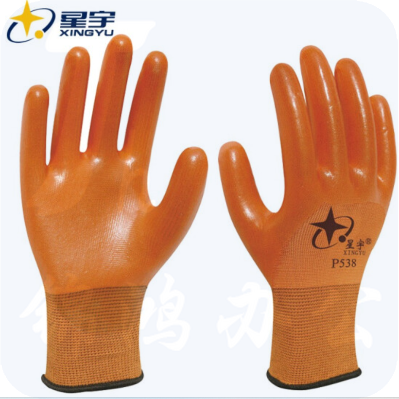星宇 P538半挂型浸PVC胶手套耐酸碱防化手套 12付