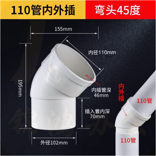 超绿  PVC内插弯头 110mm  货号：JC