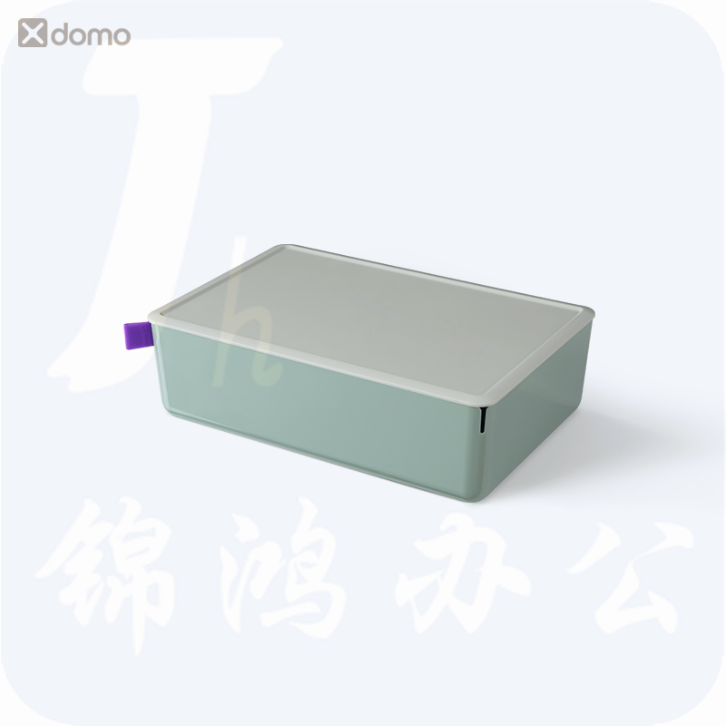 得力 桌面收纳框办公杂物收纳盒 绿色带盖中号 XDM12