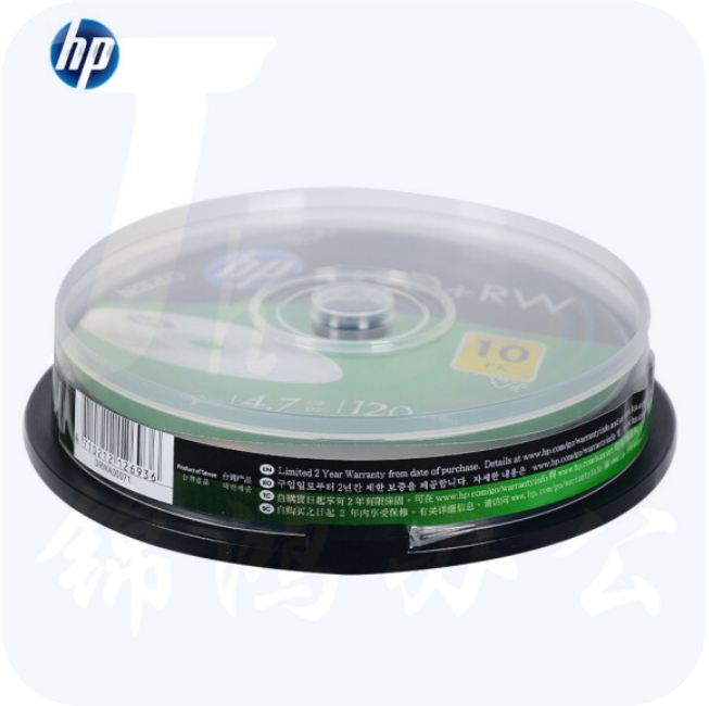 惠普DVD+RW光盘/刻录盘 可擦写空白光盘 4速4.7GB 桶装10片