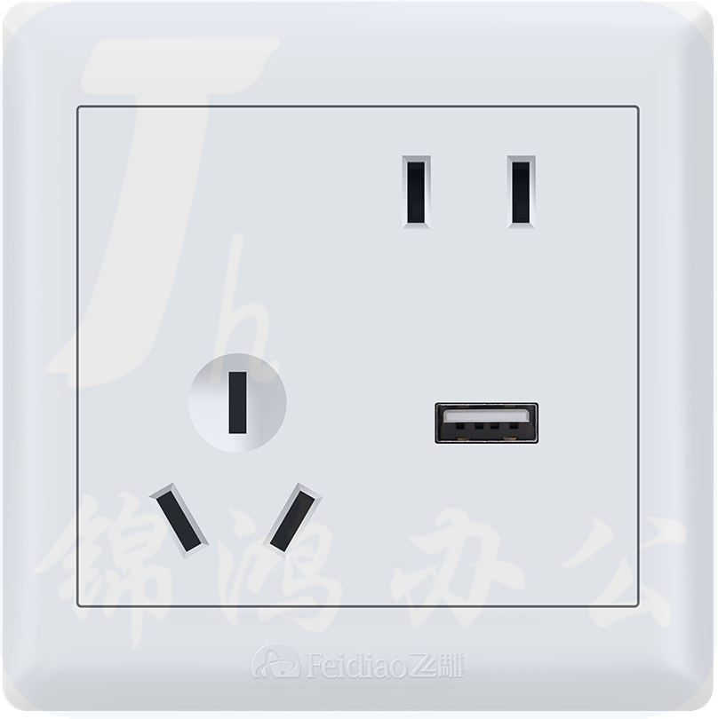 飞雕 斜五孔带一位USB开关插座86暗装墙面开关插座E5-A墙壁开关