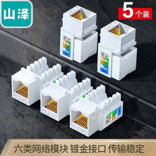 山泽（SAMZHE）WAN-06 六类网络模块 CAT6千兆网线插座面板模块 RJ45水晶头母座电脑网线镀金连接头 五个装