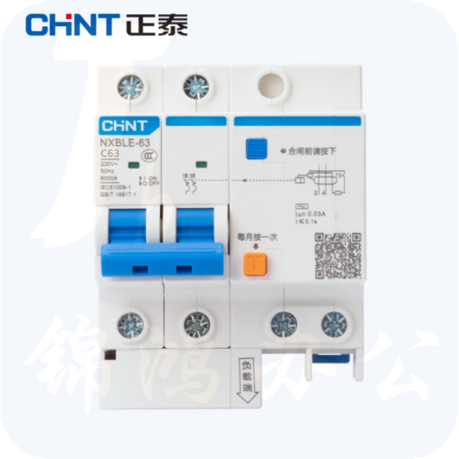 正泰 NXBLE-63-2P 小型漏电保护断路器 63A 30mA 6kA
