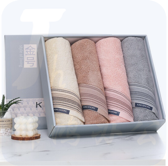 金号毛巾礼盒套装 4A级抗菌生态防螨 新疆长绒棉洗脸巾吸水防臭擦脸成人面巾四条装含手提 76*34cm 120g/条