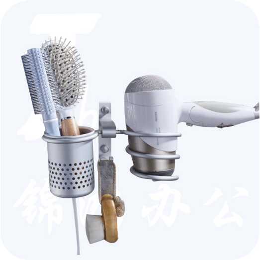巨联 太空铝电吹风机支架牙刷架子 壁挂免打孔 带双钩 带杯