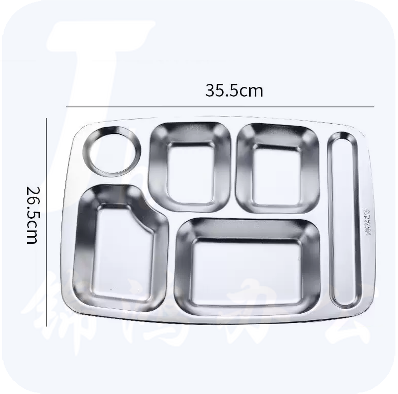 304不锈钢快餐盘 35*26*2.8cm  六格  货号：JC