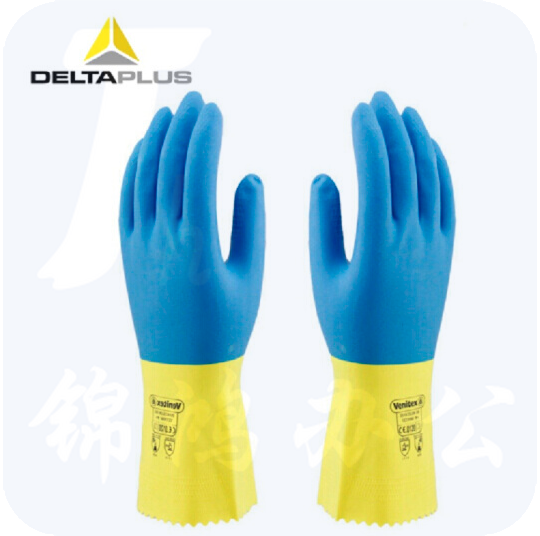 代尔塔 201330 防化手套双色浸胶天然乳胶植棉衬里实验手套