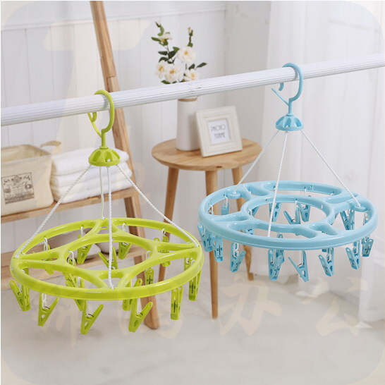 32夹晒衣架  多功能塑料圆形防风晾衣架  挂钩内衣架  婴儿童夹子  颜色随机   货号：YC