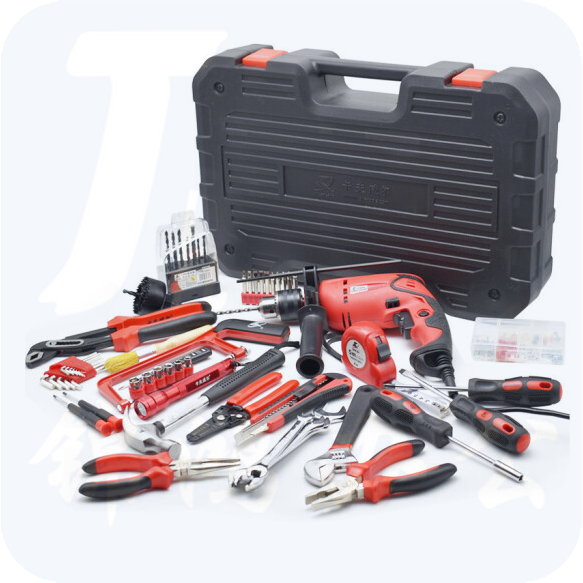 工具组套 含尖嘴钳/平口钳/斜嘴钳/手电钻/小锤头/活口扳手/平板锉/十字螺丝刀/一字螺丝刀/砂纸/内六角扳手