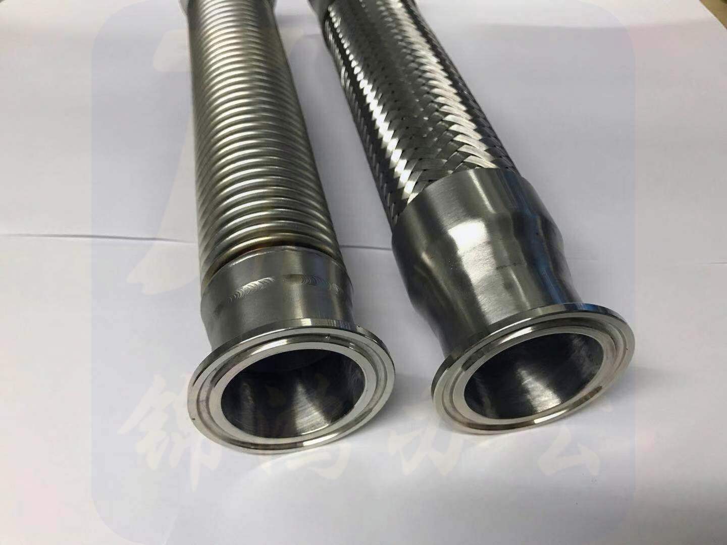 不锈钢食品级波纹软管 快装卫生级可拆卸金属编织网软管 法兰外径64mm长度450mm