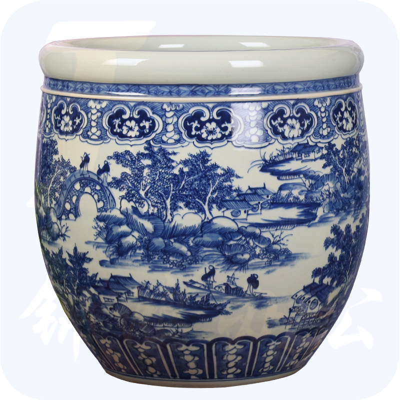 手绘景德镇陶瓷器青花瓷书画缸