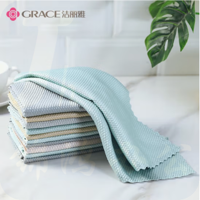 洁丽雅 40*30cm  擦玻璃鱼鳞抹布不掉毛毛巾（5条/包）