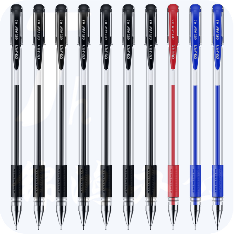 得力0.5mm半针管中性笔签字水笔 10支/盒(7黑2蓝1红)6610