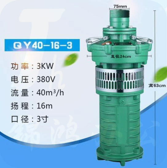 上海人民 油浸泵 潜水泵 三相380V水泵 国标 3KW40吨16米3寸 货号：JC