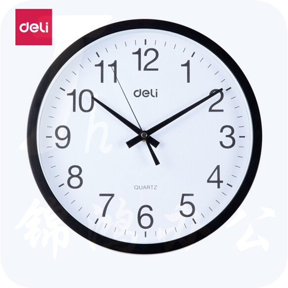 得力 9005 挂钟钟表 30cm挂钟 客厅挂式无噪音钟表 黑色