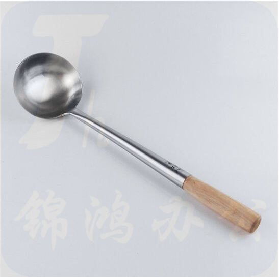 不锈钢炒菜勺 木把勺