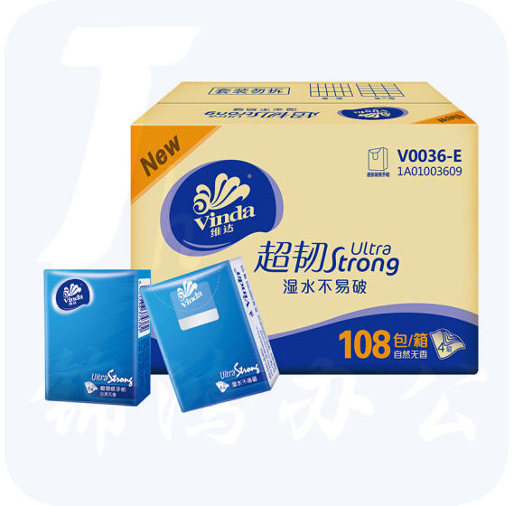 维达(Vinda)  超韧4层手帕纸*36包1袋 108包1箱  整箱销售