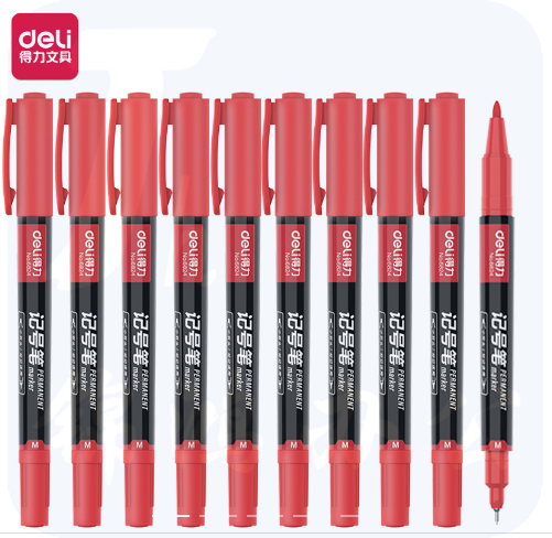 得力 小双头多用 记号笔  勾线笔  红色 6824