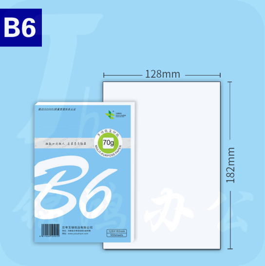 B6打印纸 70g 128*182mm   500张/包  货号：ZF