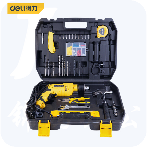 得力(deli)  DL6011冲击钻 13毫米手电钻家用多功能工具箱电动工具套装