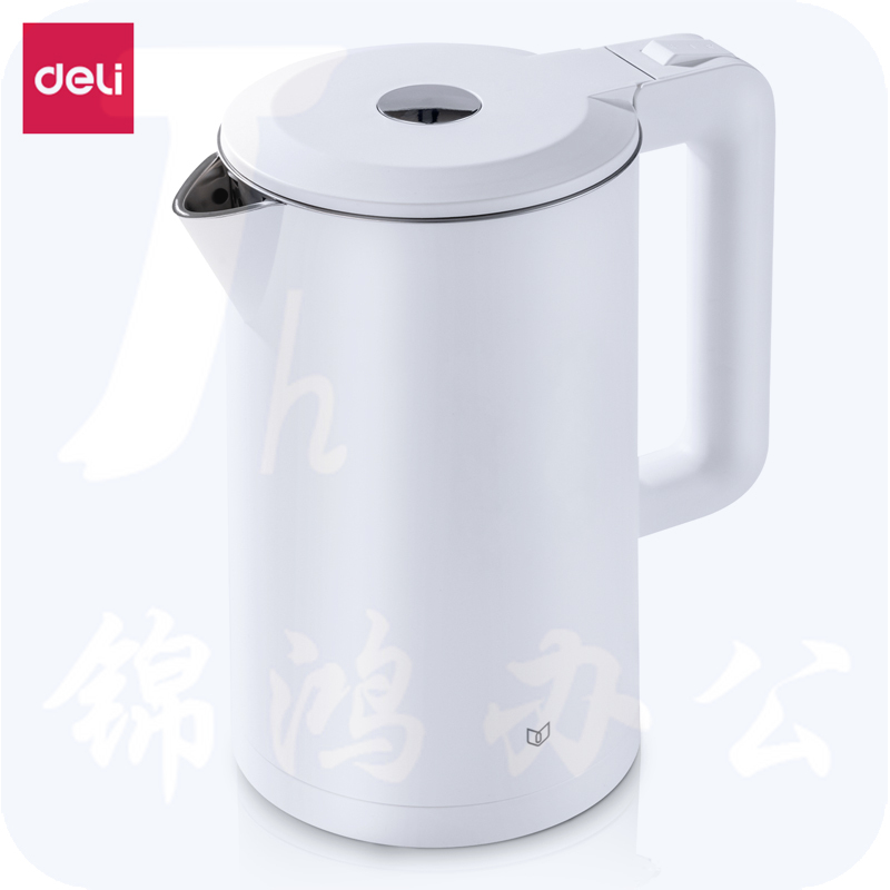 得力85605电热水壶 1.7L 双层隔热防干烧304不锈钢内胆
