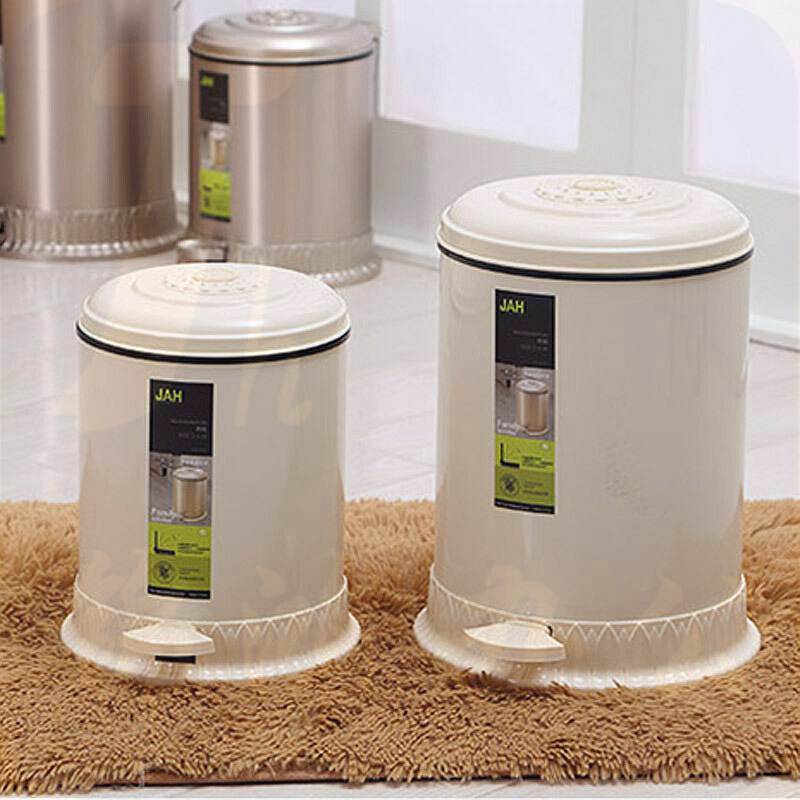 华萍A款圆形不锈钢垃圾桶象牙白脚踏式静音缓降大号10升(个)