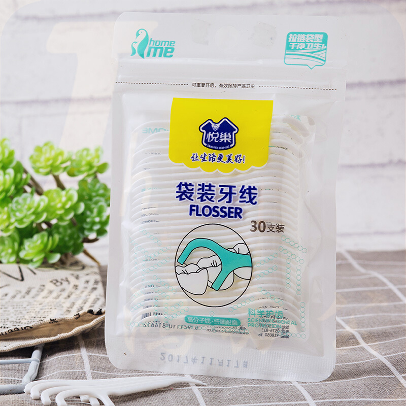悦巢洁齿牙线棒细滑纤维圆线高拉力耐用洁牙棒经济装牙签旅行便携袋装6袋*30支