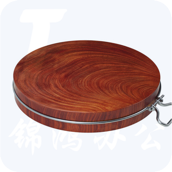 正宗红铁木砧板  菜墩圆形刀板 红铁木钢圈款 46*5cm  货号：JC