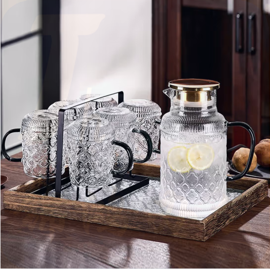 青苹果  复古海棠花冷水壶玻璃茶壶套装   货号：JC