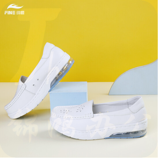 绯樱 2216大气垫护士鞋秋冬季款真牛皮软底镂空舒适透气浅口低帮平底33~42码