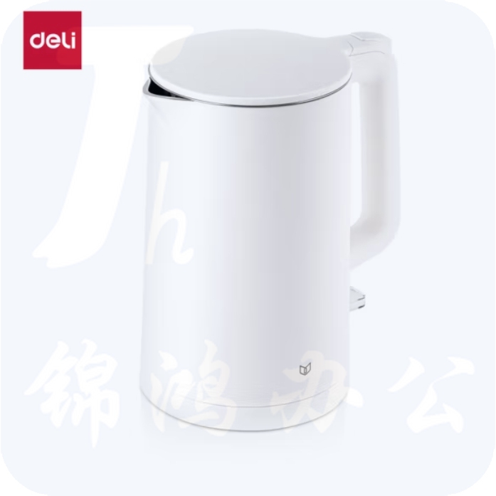 得力 85604 电热水壶 304不锈钢 双层隔热烧水壶 1.67大容量 自动断电 白色