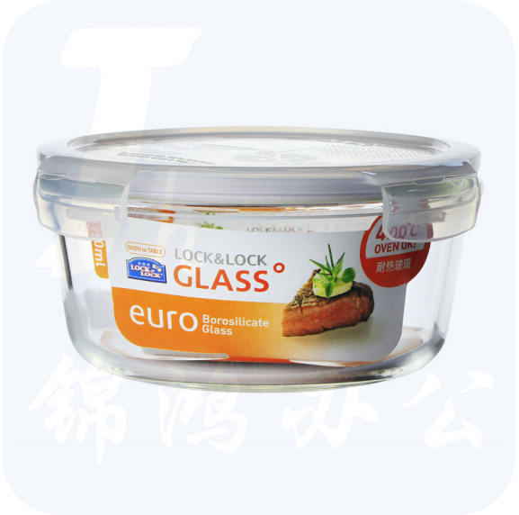 乐扣乐扣 950ml 耐热玻璃保鲜盒 微波炉烤箱便当 圆形饭盒