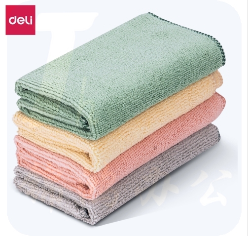 得力LQ390 超细纤维抹布30*30cm 4片装 四色混装