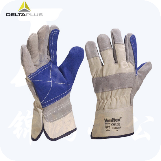代尔塔 204202 双层牛皮手套 耐磨 防穿刺 帆布焊工作业劳保手套