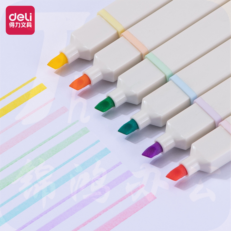 得力(deli)6色方杆荧光笔彩色记号笔 醒目标记 马卡龙色系S741
