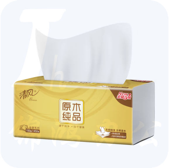 清风抽纸 原木金装 3层150抽 1包 M码 亲肤无刺激