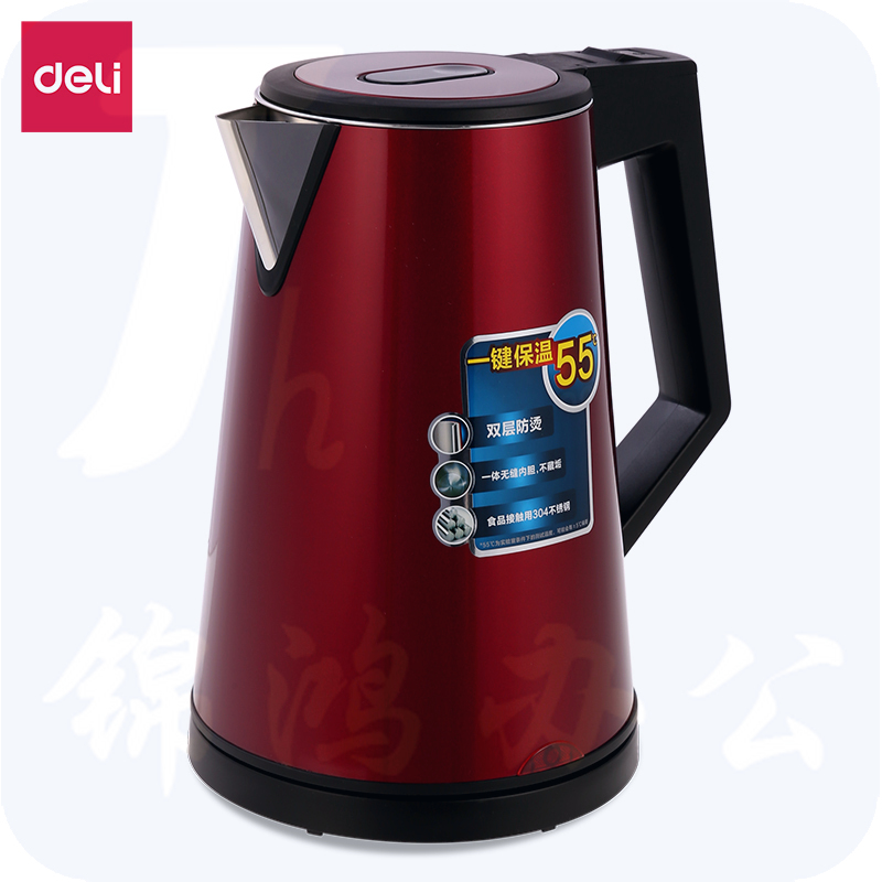 得力 （deli）1.6L电水壶不锈钢防烫伤电热水壶双层防滑烧水 避免千滚水0767