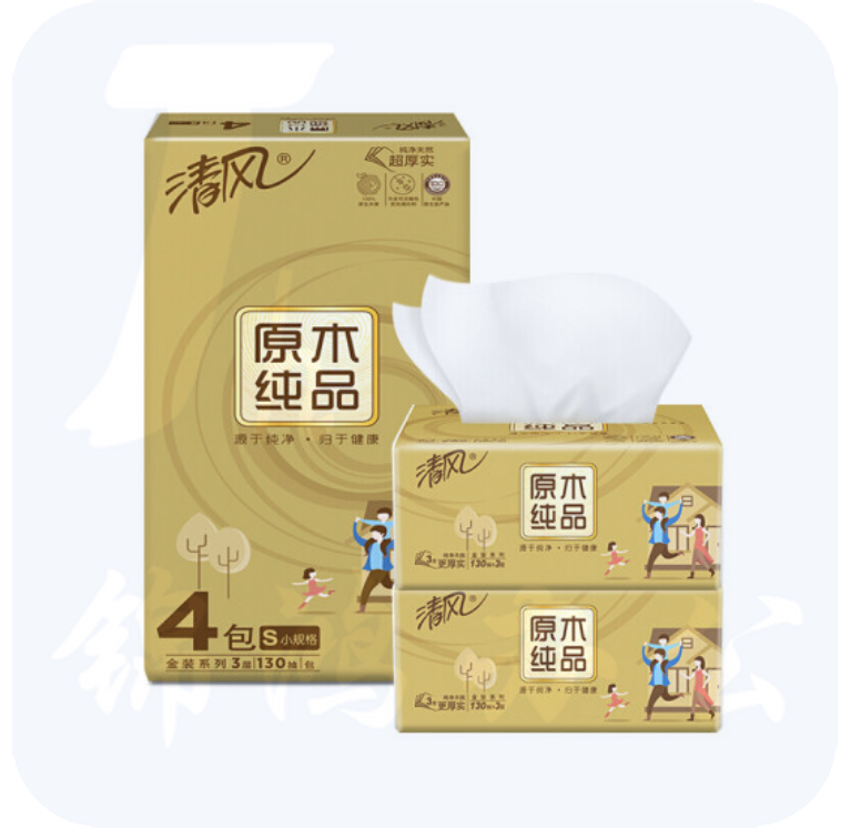 清风抽纸 原木纯品金装系列 3层130抽*6包