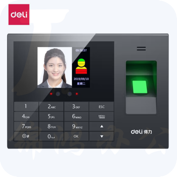 得力3765人脸指纹混合识别考勤机       200人脸+1000指纹