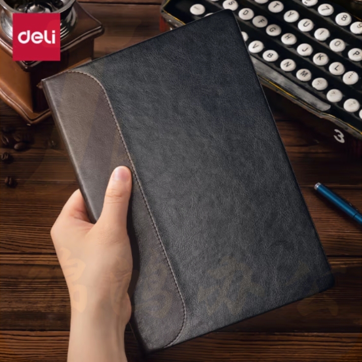得力（deli）32K/120张商务会议记录本 皮面本 笔记本呢 黑色BP134