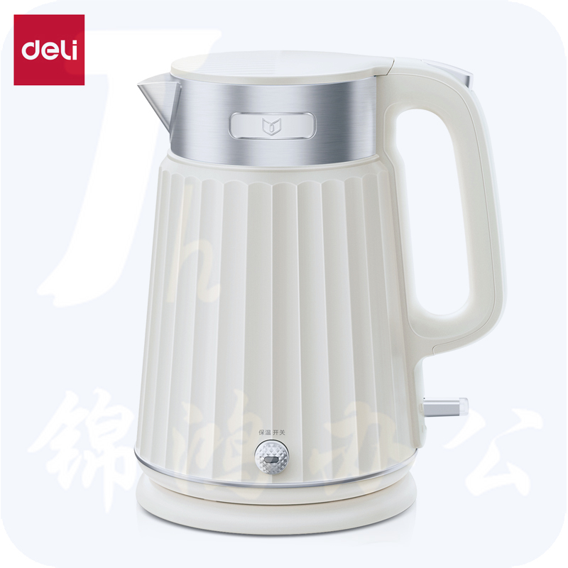 得力（deli）2L电热水壶一键保温烧水壶304不锈钢内胆外塑 LL115(米白色)
